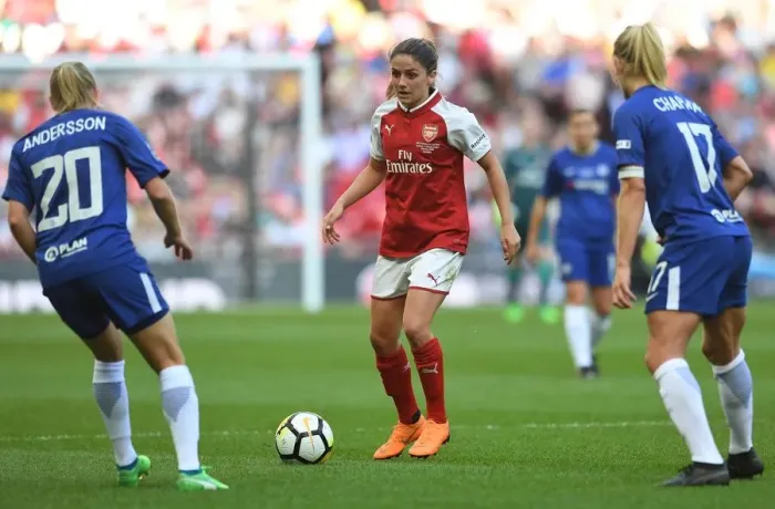 Framed Print : Arsenal's Danielle van Donk in Action during the FA Cup Final Clash against Chelsea Ladies Framed Print : Arsenal's Danielle van Donk in Action during the FA Cup Final Clash against Chelsea Ladies