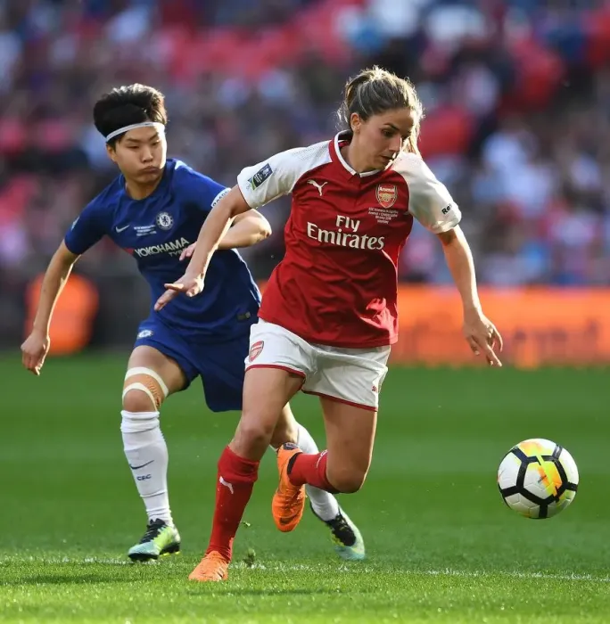 Framed Print : Arsenal's Danielle van de Donk Clashes with Chelsea's Ji So-yun in FA Cup Final Showdown