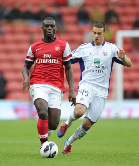 Framed Print : Arsenal's Danny Boateng Faces Off Against Anderlecht's Behrang Safari in 2012 Pre-Season Match