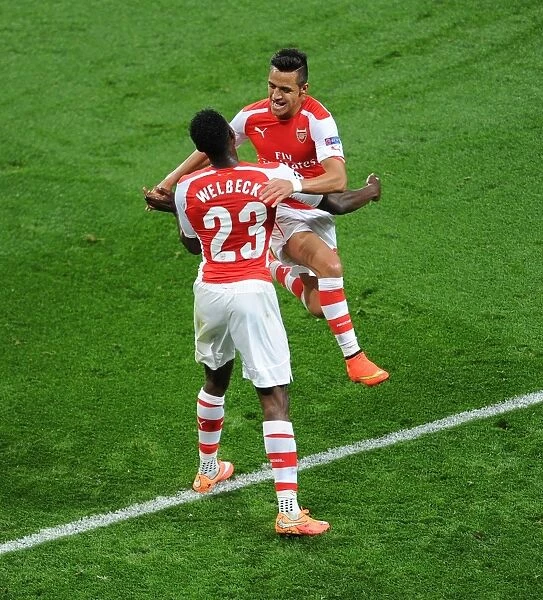 Arsenal's Danny Welbeck and Alexis Sanchez: Celebrating Goals Against Galatasaray in the 2014 Champions League