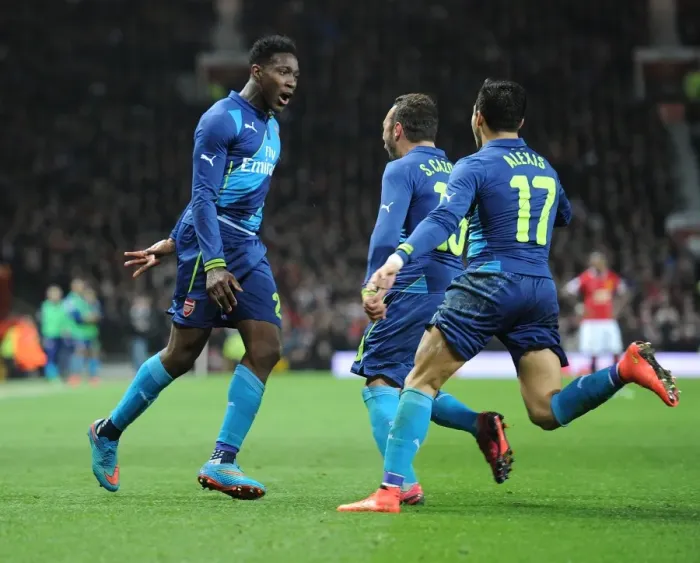 Framed Print : Arsenal's Danny Welbeck, Alexis Sanchez, and Santi Cazorla Celebrate Goals in FA Cup Quarterfinal vs Manchester United (2015) Framed Print : Arsenal's Danny Welbeck, Alexis Sanchez, and Santi Cazorla Celebrate Goals in FA Cup Quarterfinal vs Manchester United (2015)