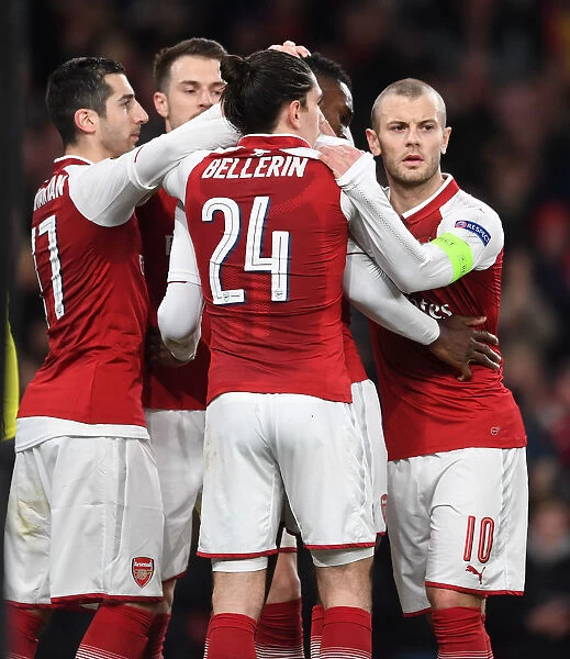 Arsenal's Danny Welbeck, Henrikh Mkhitaryan, and Jack Wilshere Celebrate Goal vs AC Milan in Europa League