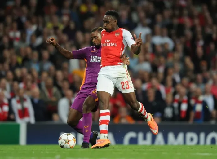 Framed Print : Arsenal's Danny Welbeck Scores Past Galatasaray's Aurelien Chedjou in 2014 / 15 Champions League Match Framed Print : Arsenal's Danny Welbeck Scores Past Galatasaray's Aurelien Chedjou in 2014 / 15 Champions League Match