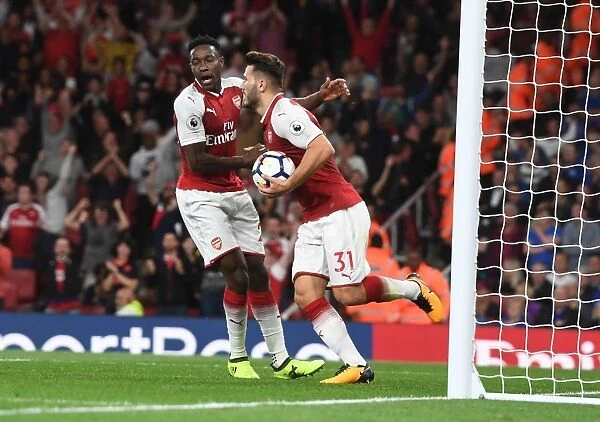 Arsenal's Danny Welbeck and Sead Kolasinac Celebrate Goals Against Leicester City (2017-18)
