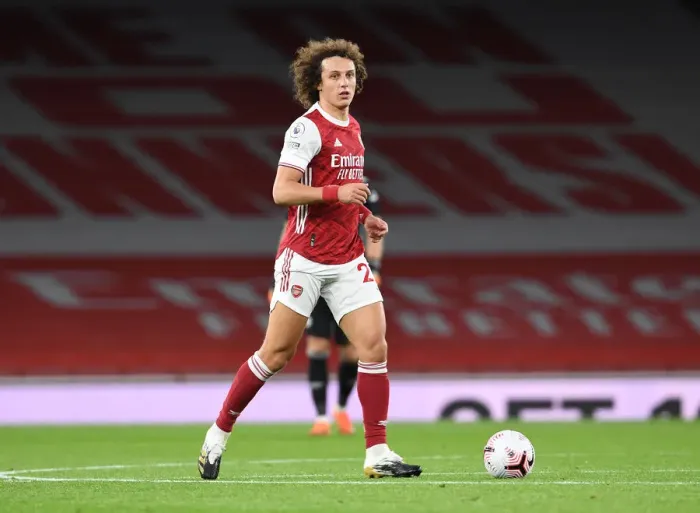 Framed Print : Arsenal's David Luiz in Action at Empty Emirates: Arsenal vs Leicester City, Premier League 2020-21