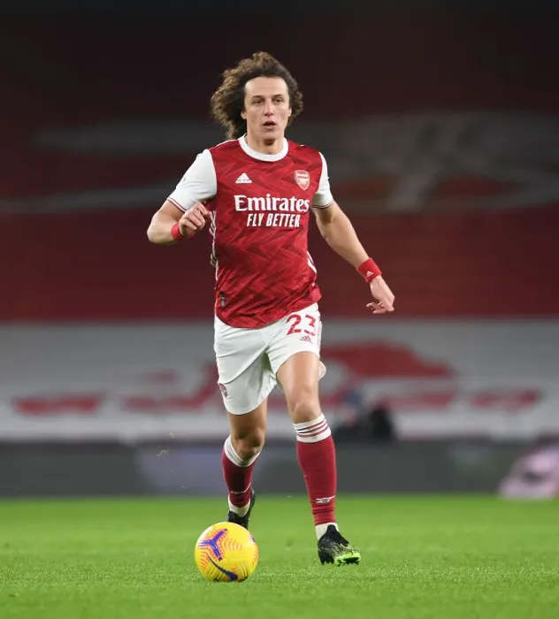 Framed Print : Arsenal's David Luiz in Action at Empty Emirates Stadium Against Crystal Palace (Premier League 2021)