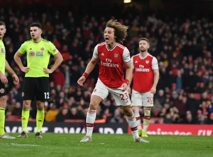 Framed Print : Arsenal's David Luiz in Action Against Sheffield United - Premier League 2020