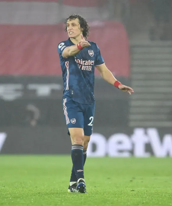 Framed Print : Arsenal's David Luiz in Action against Southampton in Empty St. Mary's Stadium - Premier League 2020-21