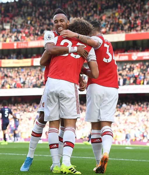 Arsenal's David Luiz, Aubameyang, and Xhaka Celebrate Goal vs. AFC Bournemouth (2019-20)