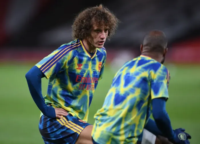 Framed Print : Arsenal's David Luiz Gears Up for Empty Emirates Clash Against Leicester City (2020-21)