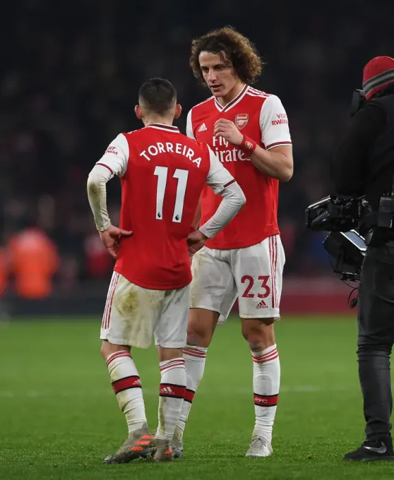 Framed Print : Arsenal's David Luiz and Lucas Torreira Reunite After Arsenal FC vs Manchester United Match (January 2020)