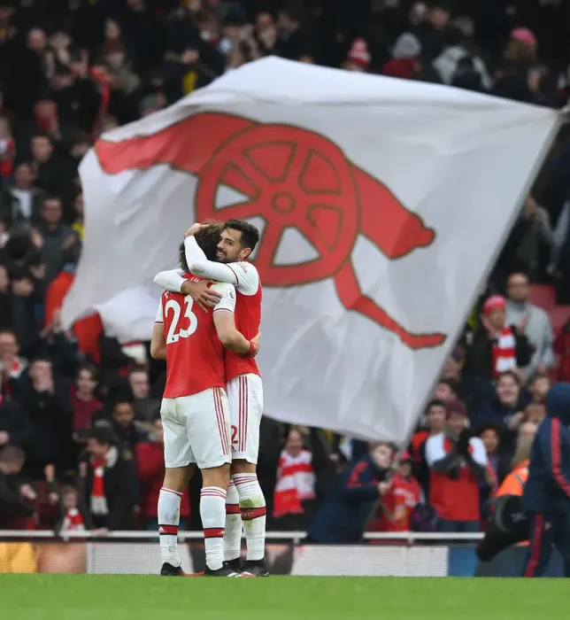 Framed Print : Arsenal's David Luiz and Pablo Mari Embrace After Hard-Fought Arsenal v West Ham United Match Framed Print : Arsenal's David Luiz and Pablo Mari Embrace After Hard-Fought Arsenal v West Ham United Match