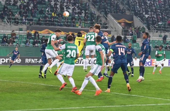 Framed Print : Arsenal's David Luiz Scores First Goal: Rapid Vienna vs Arsenal, UEFA Europa League 2020-21