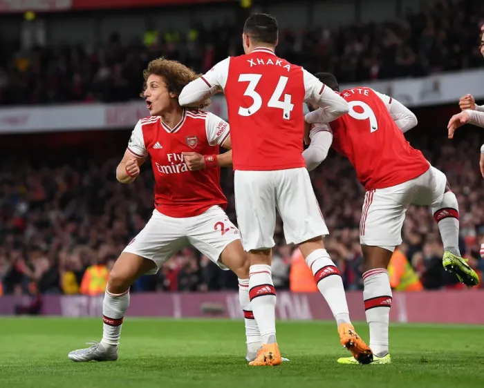 Framed Print : Arsenal's David Luiz Scores Second Goal Against Crystal Palace in Premier League Showdown (2019-20) Framed Print : Arsenal's David Luiz Scores Second Goal Against Crystal Palace in Premier League Showdown (2019-20)