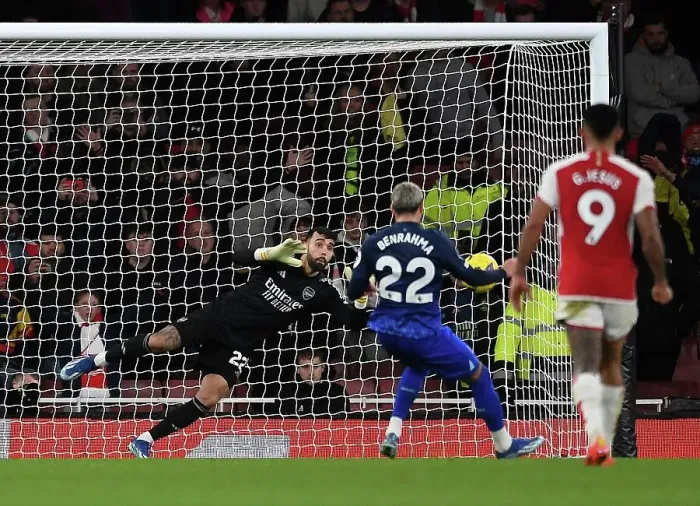 Framed Print : Arsenal's David Raya Saves Penalty from West Ham's Said Benrahma in Premier League Clash