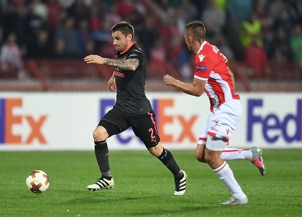 Arsenal's Debuchy in Action against Red Star Belgrade, Europa League 2017-18