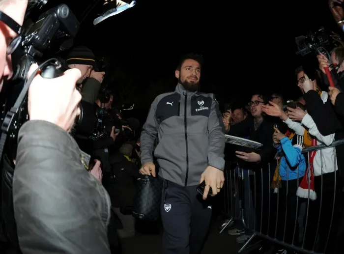 Framed Print : Arsenal's Debuchy Arrives at Sutton United for FA Cup Fifth Round Clash
