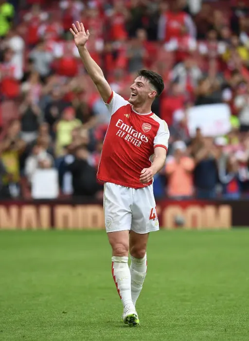 Framed Print : Arsenal's Declan Rice: Celebrating Premier League Victory Over Nottingham Forest (2023-24)