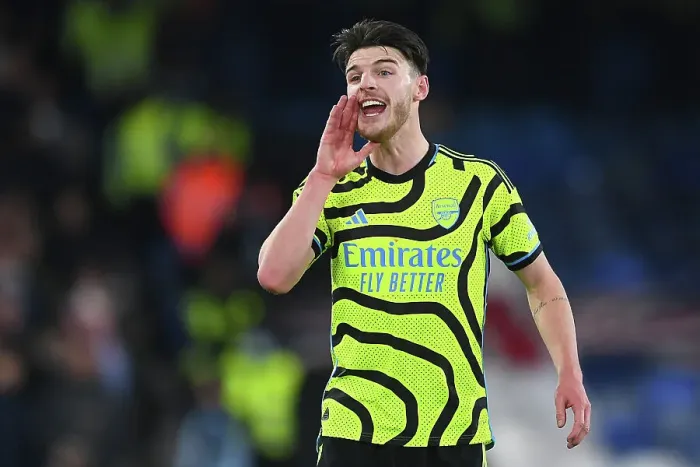Framed Print : Arsenal's Declan Rice Reacts During Luton Town vs Arsenal (2023-24)