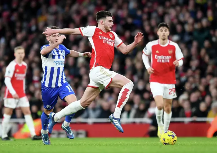 Framed Print : Arsenal's Declan Rice Scores Thriller Against Brighton in 2023-24 Premier League Framed Print : Arsenal's Declan Rice Scores Thriller Against Brighton in 2023-24 Premier League