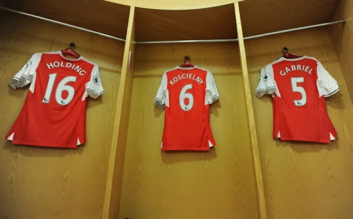 Framed Print : Arsenal's Defenders: Holding, Koscielny, and Gabriel - Pre-Match Ritual (Arsenal v Everton, 2016-17)