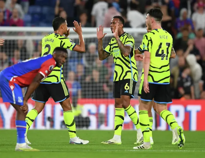 Framed Print : Arsenal's Defensive Duo Celebrate Win Against Crystal Palace in 2023-24 Premier League Framed Print : Arsenal's Defensive Duo Celebrate Win Against Crystal Palace in 2023-24 Premier League