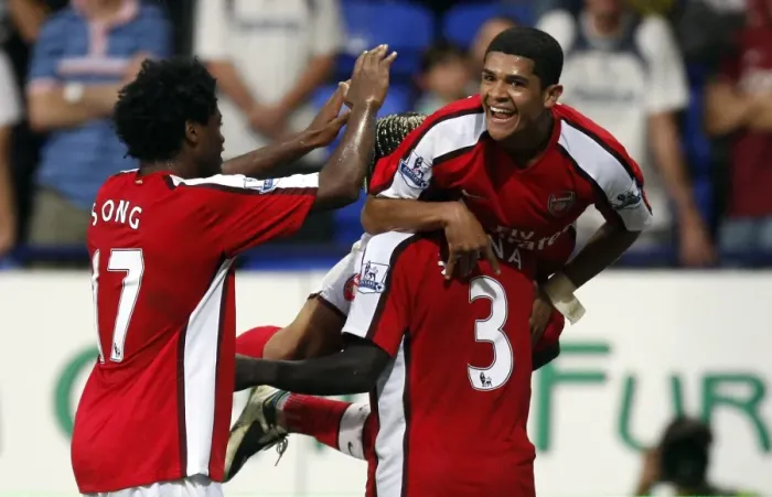 Framed Print : Arsenal's Denilson Scores Against Bolton: Exciting Moment from the 2008-2009 Premier League Match Framed Print : Arsenal's Denilson Scores Against Bolton: Exciting Moment from the 2008-2009 Premier League Match