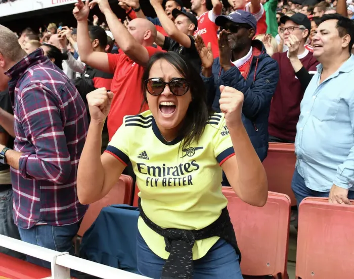 Framed Print : Arsenal's Derby Triumph: Euphoric Fans Celebrate Victory over Tottenham in the 2022-23 Premier League