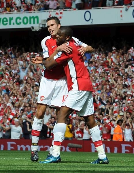 Arsenal's Diaby and van Persie Celebrate Second Goal Against Portsmouth (4-1), Emirates Stadium, 2009