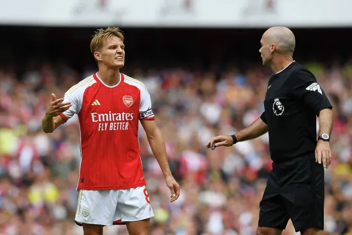 Framed Print : Arsenal's Disallowed Goal: Odegaard's Frustration Against Fulham in 2023-24 Premier League