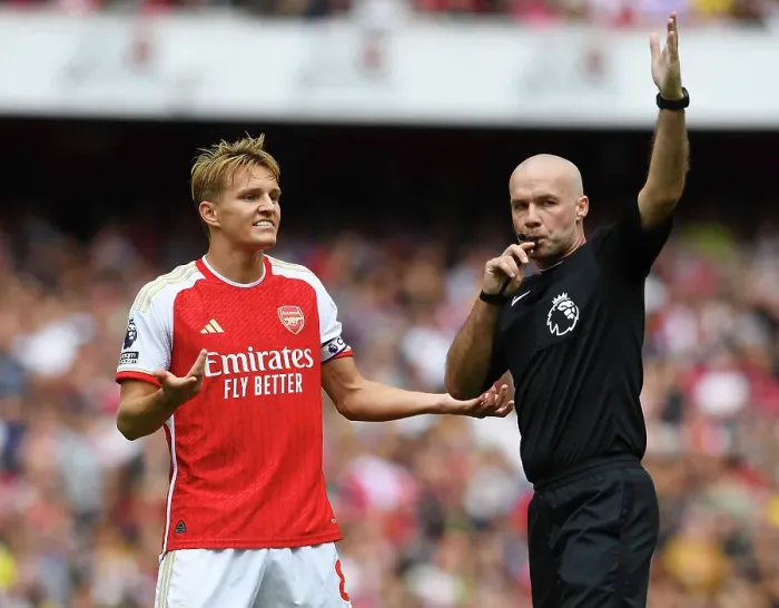 Framed Print : Arsenal's Disallowed Goal: Odegaard's Frustration - Premier League 2023-24: Arsenal vs Fulham