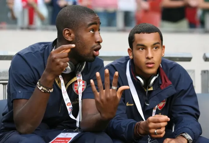 Framed Print : Arsenal's Djourou and Walcott Secure Victory: Ajax 0-1 Arsenal, Amsterdam, 2007