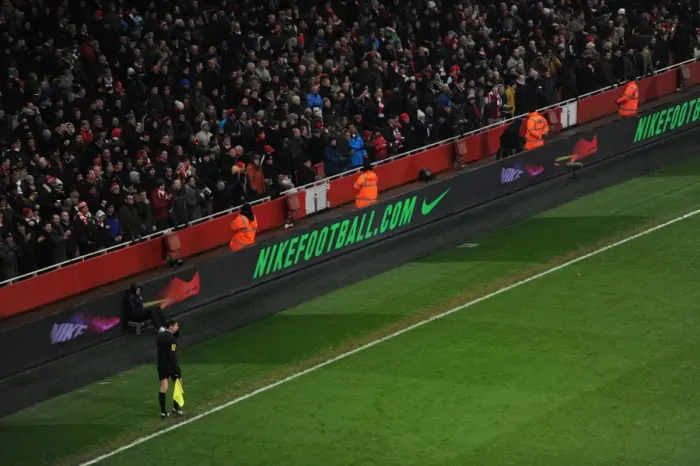 Framed Print : Arsenal's Dominant Victory: 5-1 Over West Ham United in Barclays Premier League at Emirates Stadium (Nike Ad Boards) Framed Print : Arsenal's Dominant Victory: 5-1 Over West Ham United in Barclays Premier League at Emirates Stadium (Nike Ad Boards)