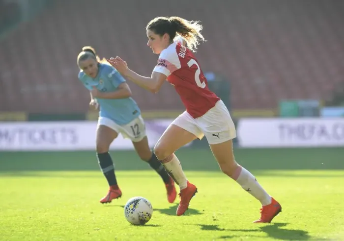 Framed Print : Arsenal's Dominique Bloodworth Faces Off Against Manchester City in FA WSL Continental Cup Final
