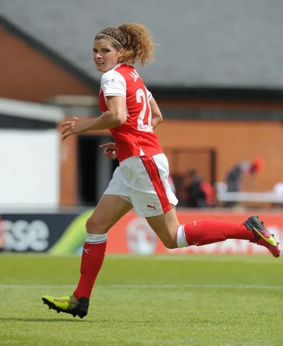 Framed Print : Arsenal's Dominique Janssen Scores in 2:0 WSL Division One Victory over Notts County (10 / 7 / 16)
