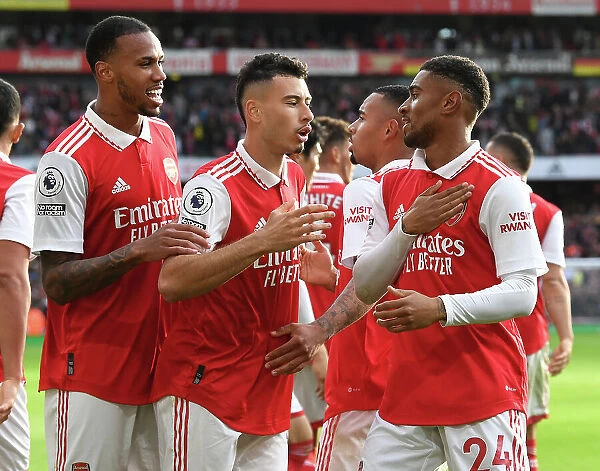 Arsenal's Double Act: Nelson and Martinelli Celebrate Goals Against Nottingham Forest (2022-23)