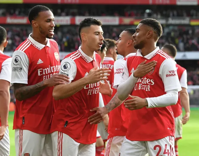 Framed Print : Arsenal's Double Act: Nelson and Martinelli Celebrate Goals Against Nottingham Forest (2022-23) Framed Print : Arsenal's Double Act: Nelson and Martinelli Celebrate Goals Against Nottingham Forest (2022-23)