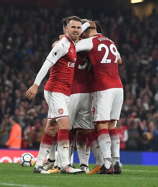 Arsenal's Double Act: Ramsey and Lacazette Celebrate Goal vs. West Bromwich Albion (2017-18)