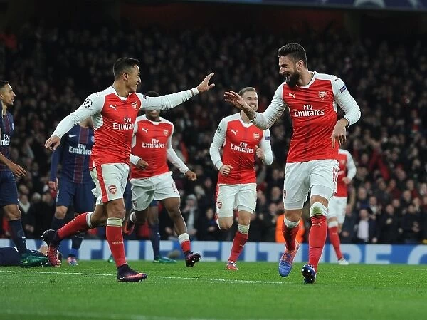 Arsenal's Double Celebration: Sanchez and Giroud Score Against Paris Saint-Germain in 2016-17 Champions League