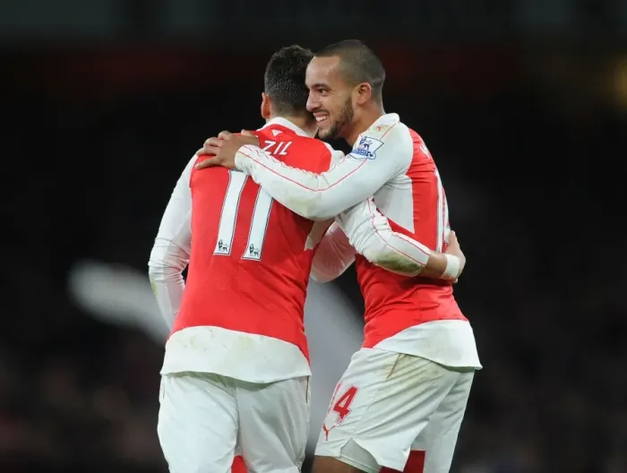 Framed Print : Arsenal's Double Celebration: Walcott and Ozil's Goal Connection Against Manchester City (2015-16) Framed Print : Arsenal's Double Celebration: Walcott and Ozil's Goal Connection Against Manchester City (2015-16)