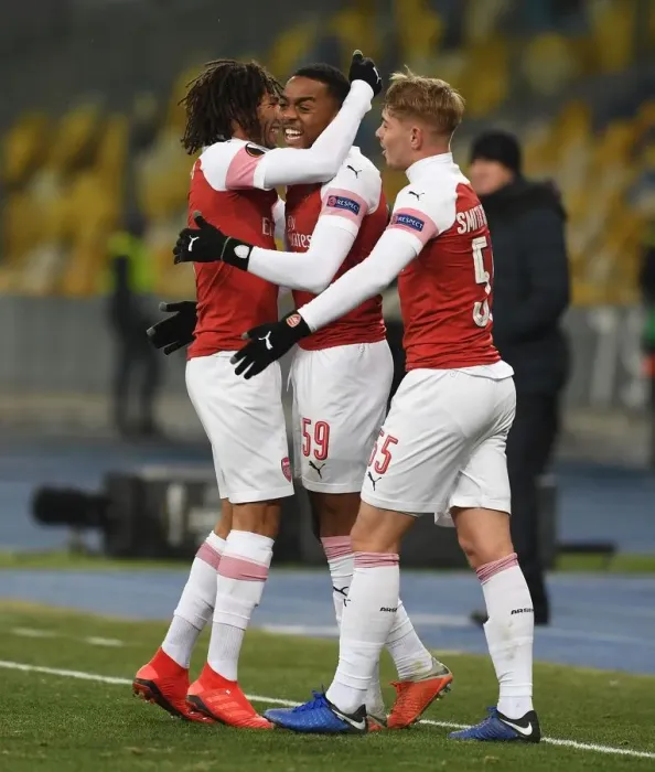 Framed Print : Arsenal's Double Delight: Joe Willock and Emile Smith Rowe Celebrate Goals in Europa League Victory Framed Print : Arsenal's Double Delight: Joe Willock and Emile Smith Rowe Celebrate Goals in Europa League Victory