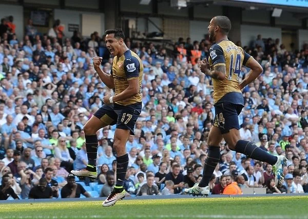 Arsenal's Double Delight: Sanchez and Walcott Celebrate Goals vs. Manchester City (May 2016)