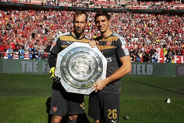 Arsenal's Double-Header Goalkeepers, Cech and Martinez, Celebrate Community Shield Victory over Chelsea