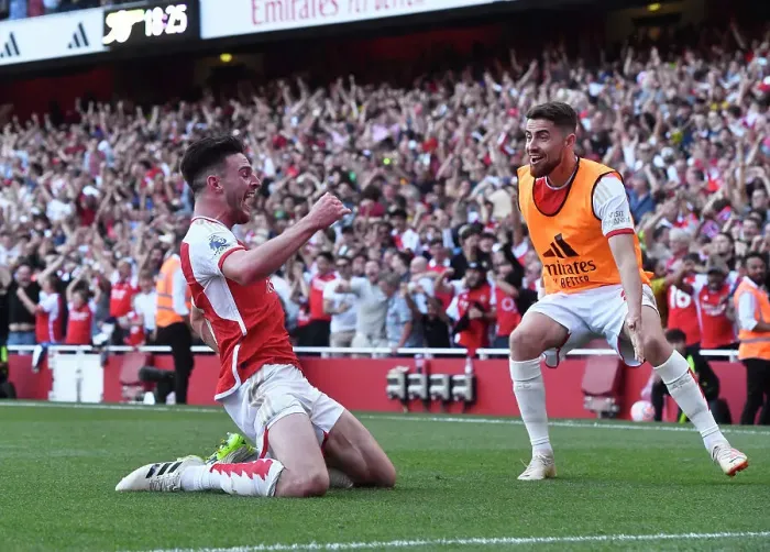 Framed Print : Arsenal's Double Strike: Rice and Jorginho Celebrate Against Manchester United (2023-24) Framed Print : Arsenal's Double Strike: Rice and Jorginho Celebrate Against Manchester United (2023-24)
