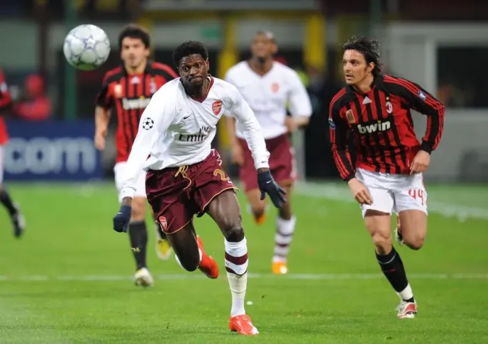Framed Print : Arsenal's Double Victory: Adebayor Scores Twice as Gunners Overpower AC Milan 2-0 in Champions League Framed Print : Arsenal's Double Victory: Adebayor Scores Twice as Gunners Overpower AC Milan 2-0 in Champions League