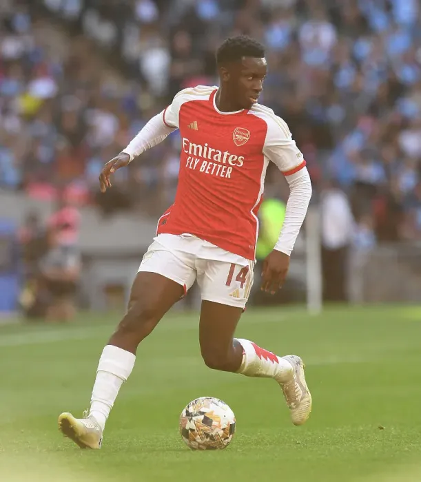 Framed Print : Arsenal's Eddie Nketiah at the 2023-24 Community Shield: Manchester City vs. Arsenal Framed Print : Arsenal's Eddie Nketiah at the 2023-24 Community Shield: Manchester City vs. Arsenal