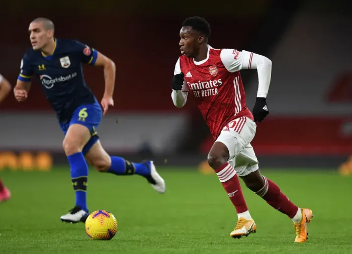 Framed Print : Arsenal's Eddie Nketiah in Action: Arsenal vs. Southampton, Premier League 2020-21