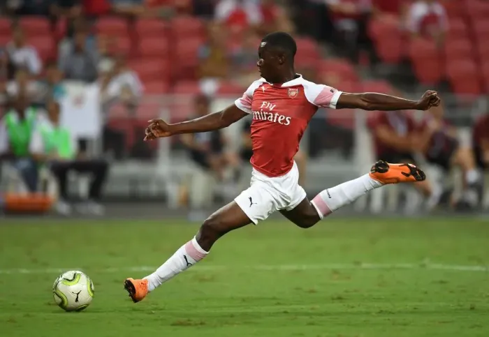 Framed Print : Arsenal's Eddie Nketiah in Action Against Atletico Madrid - International Champions Cup 2018 Framed Print : Arsenal's Eddie Nketiah in Action Against Atletico Madrid - International Champions Cup 2018