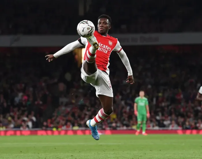 Framed Print : Arsenal's Eddie Nketiah in Action during Carabao Cup Clash vs AFC Wimbledon