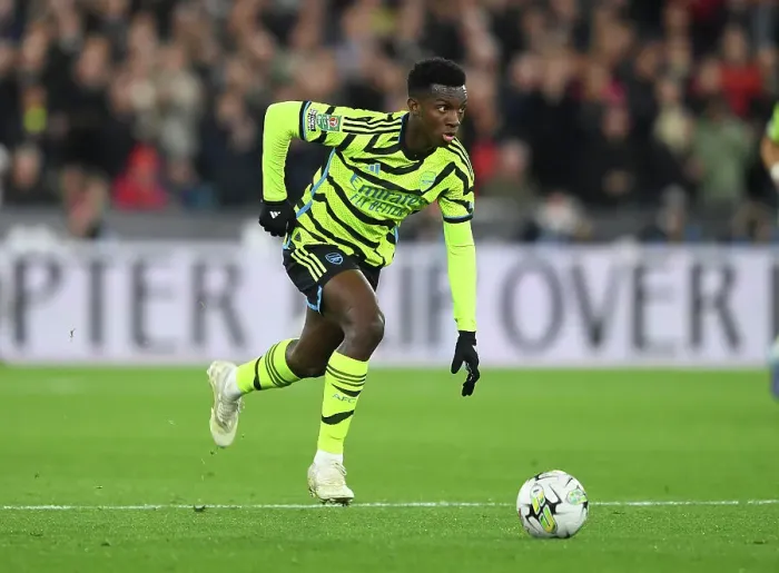 Framed Print : Arsenal's Eddie Nketiah in Action: Carabao Cup Clash Against West Ham United, 2023-24 Framed Print : Arsenal's Eddie Nketiah in Action: Carabao Cup Clash Against West Ham United, 2023-24